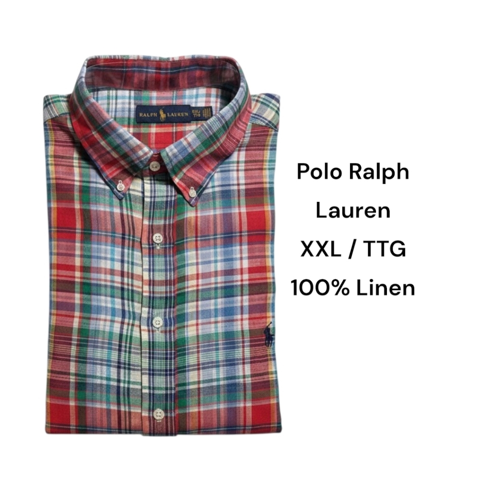 Polo Ralph Lauren XXL Long Sleeve Linen Plaid Button Down Shirt Multicolor